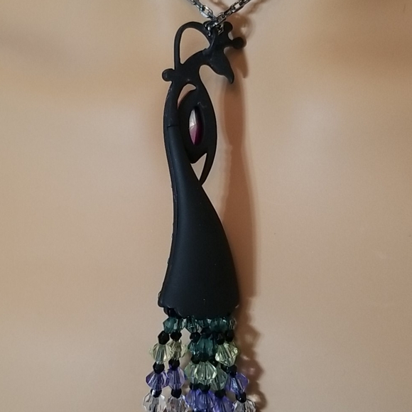 Betsey Johnson Black Peacock Statement Necklace - Picture 6 of 8